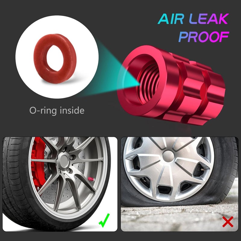 QUARKACE Tire Valve Stem Caps 4 Pack - Rustprood & Fade Resistant Metal Tire caps, Universal Fit for Cars/Trucks/Motorcycles/Bikes (Red) - Image 4